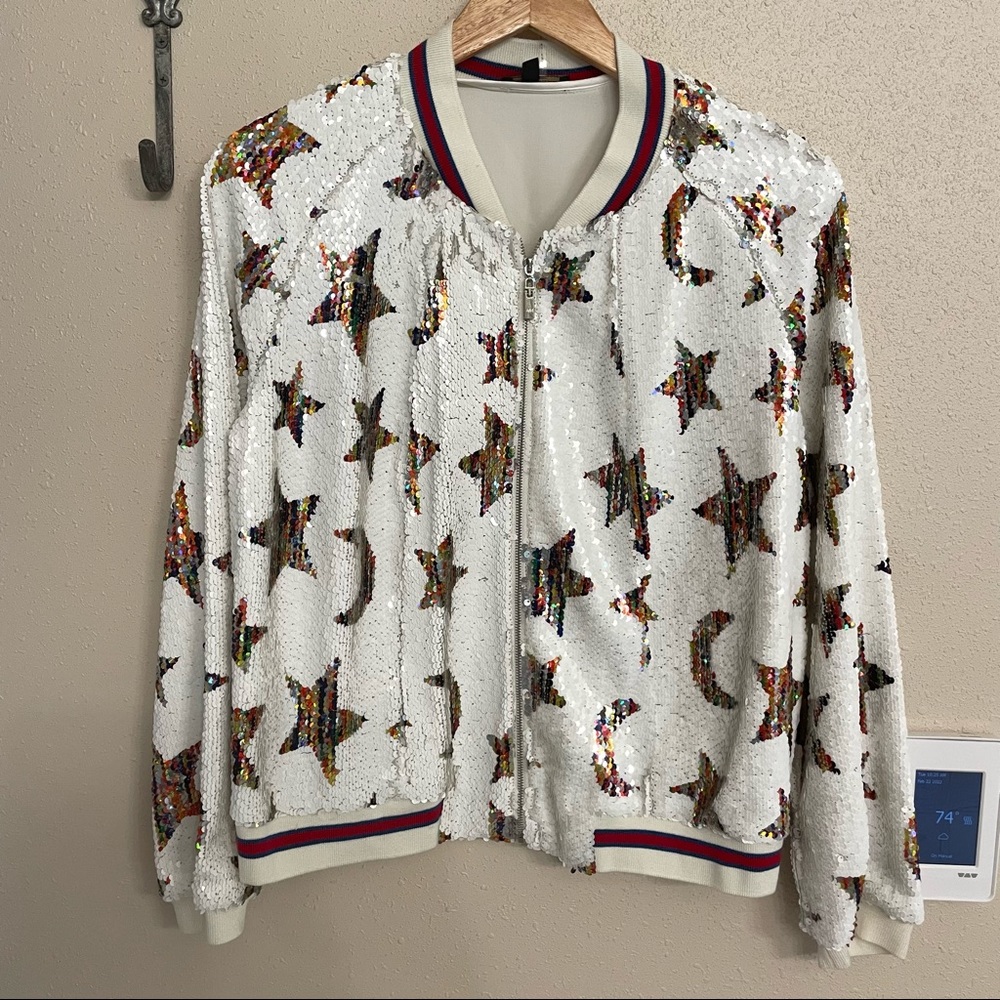 Alberto Makali sequin white star bomber jacket size medium